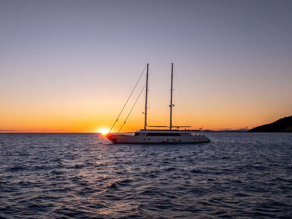 Charter Yacht Anima Maris At Sea During Sunset Charter Yacht Anima Maris At Sea During Sunset
